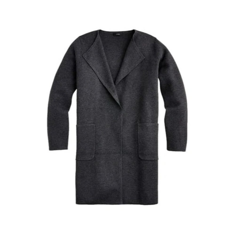 NWT J.Crew Juliette in Heather Coal Open-Front Knit Collarless Sweater Blazer L - Picture 1 of 4